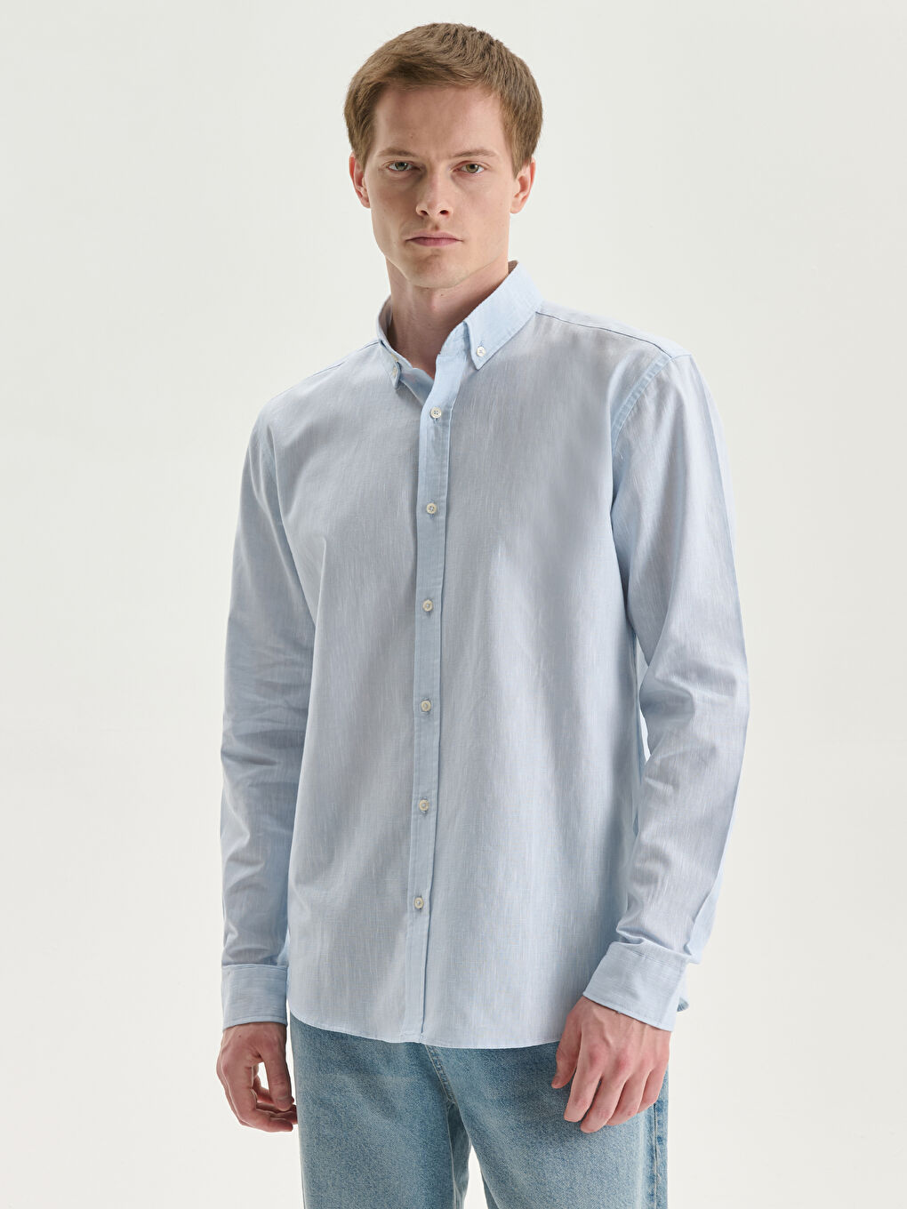 LCW Vision Regular Fit Long Sleeve Linen Blend Men's Shirt -S5DL95Z8-FVV