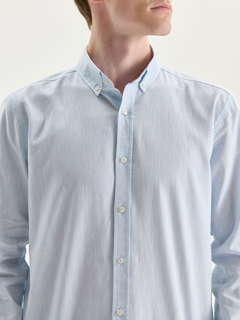 LCW Vision Regular Fit Long Sleeve Linen Blend Men's Shirt -S5DL95Z8-FVV