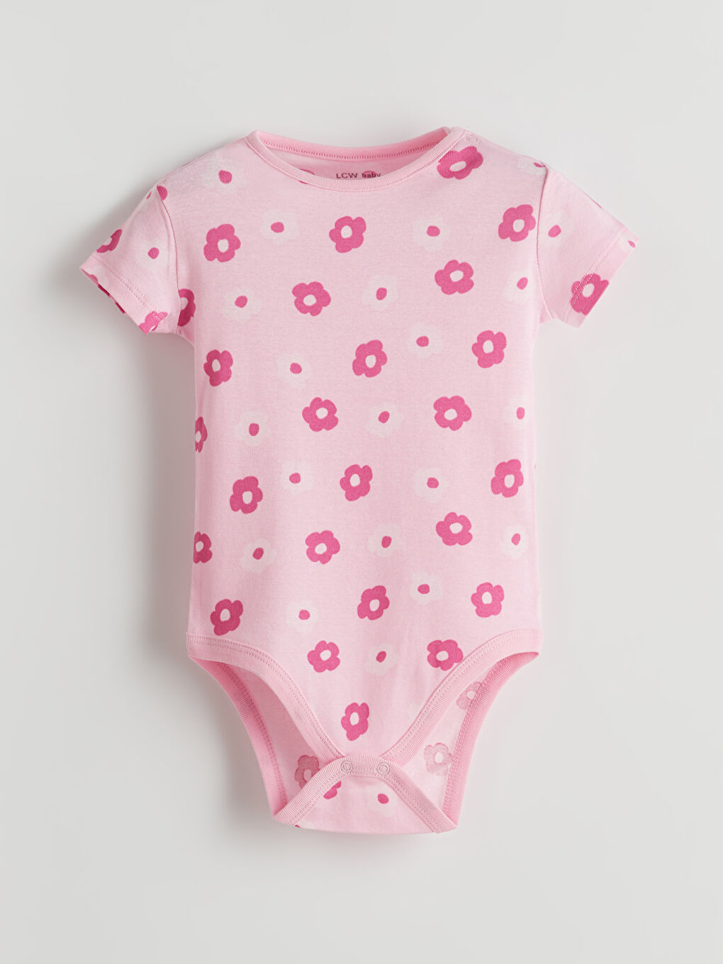 Pembe Bisiklet Yaka Çiçekli Kız Bebek Çıtçıtlı Bodysuit