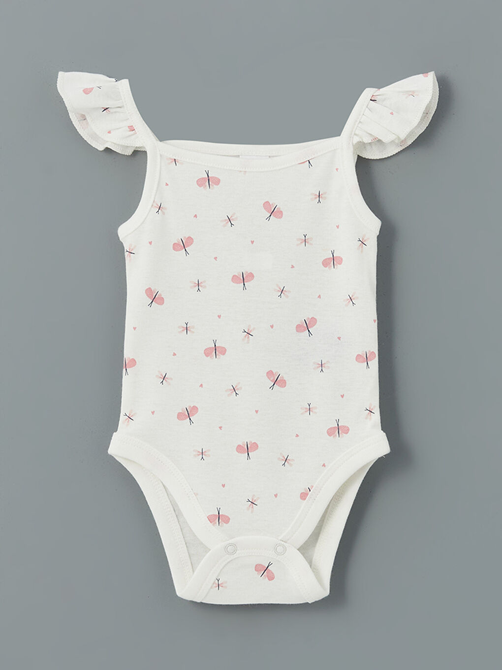Ekru Baskılı Kız Bebek Çıtçıtlı Bodysuit