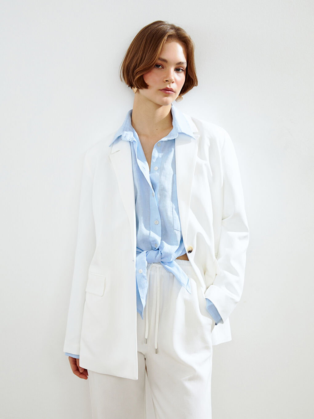 Linen Blend Women's Blazer Jacket -S5DM18Z8-Q6K