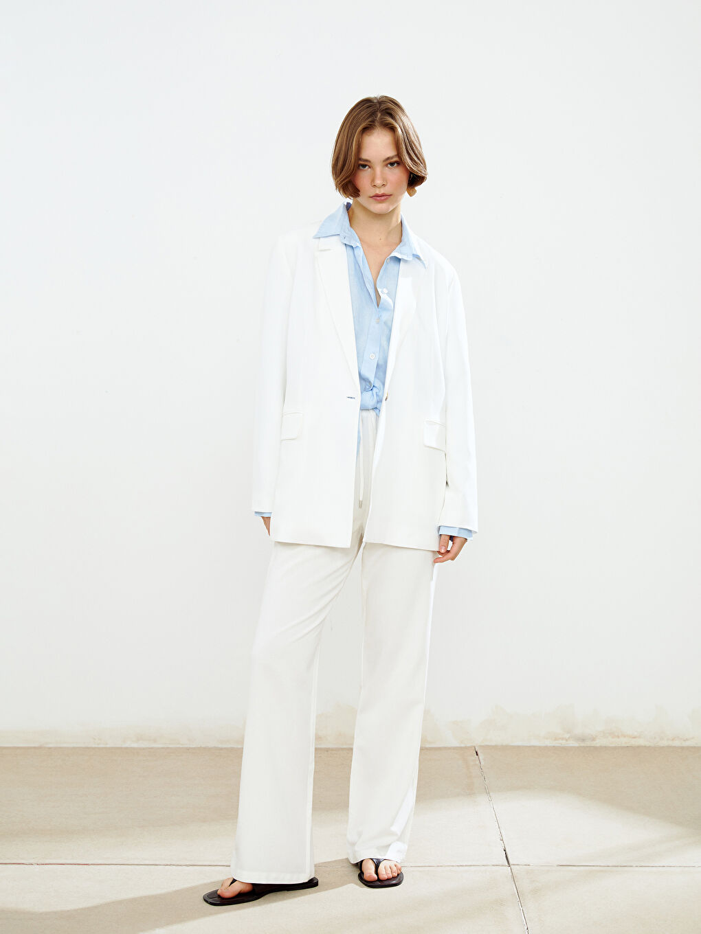 Linen Blend Women's Blazer Jacket -S5DM18Z8-Q6K
