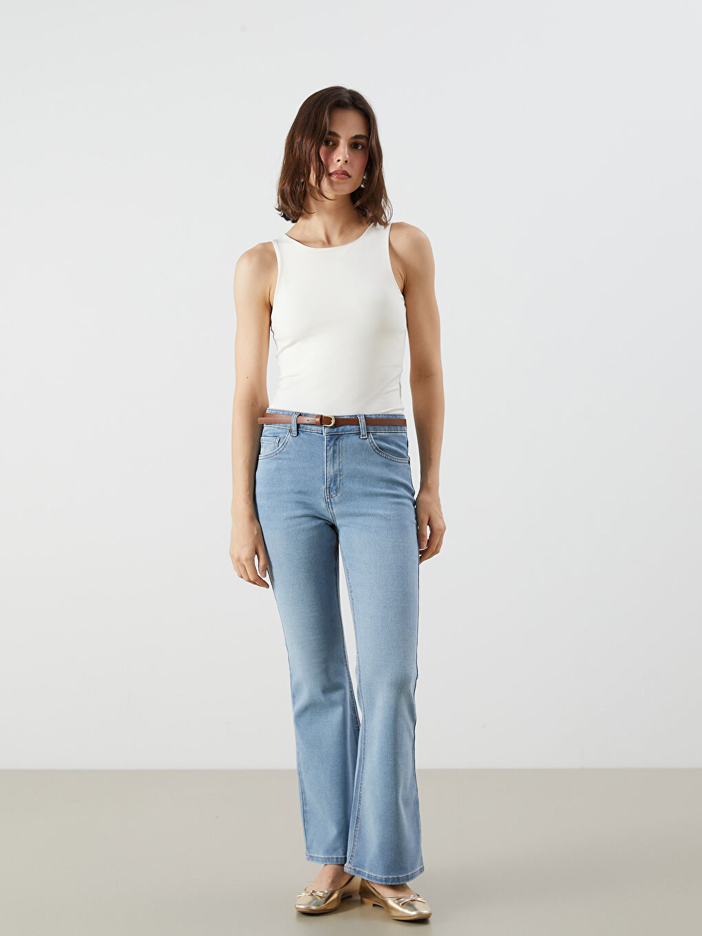 İndigo Beli Kemerli Mars Flare Kadın Jean Pantolon