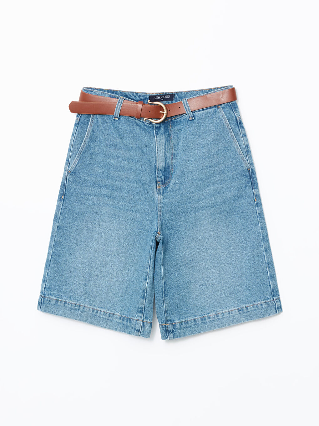 Belted Waist Regular Fit Women's Denim Shorts -S5DM25Z8-507