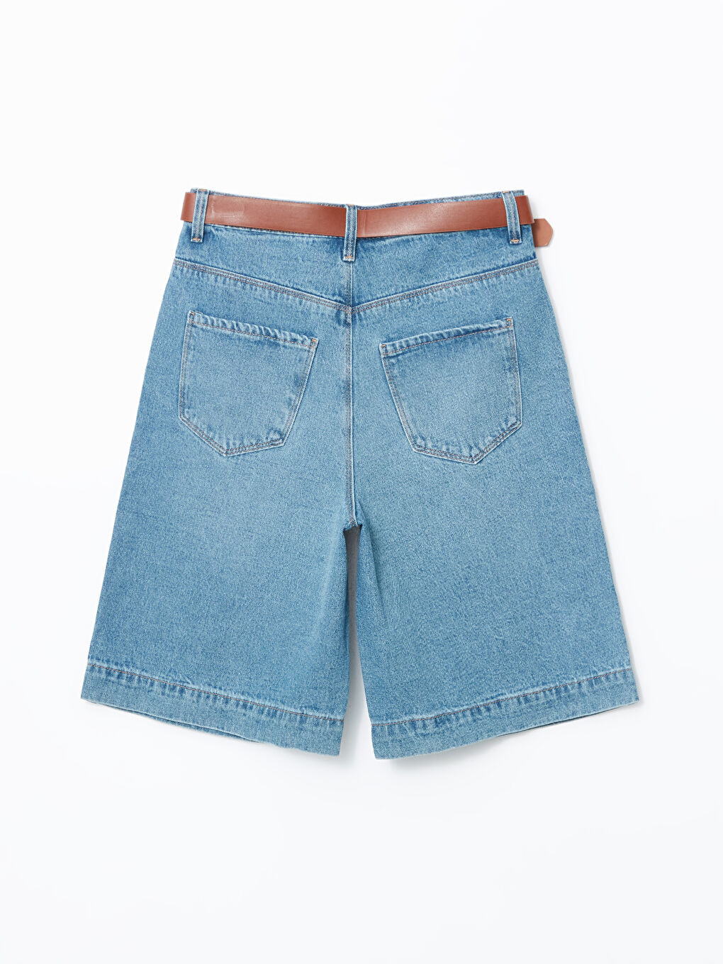 Belted Waist Regular Fit Women's Denim Shorts -S5DM25Z8-507