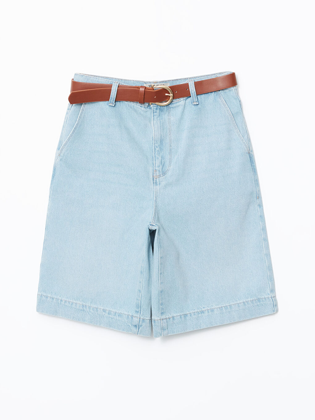 İndigo Beli Kemerli Bermuda Fit Kadın Jean Şort