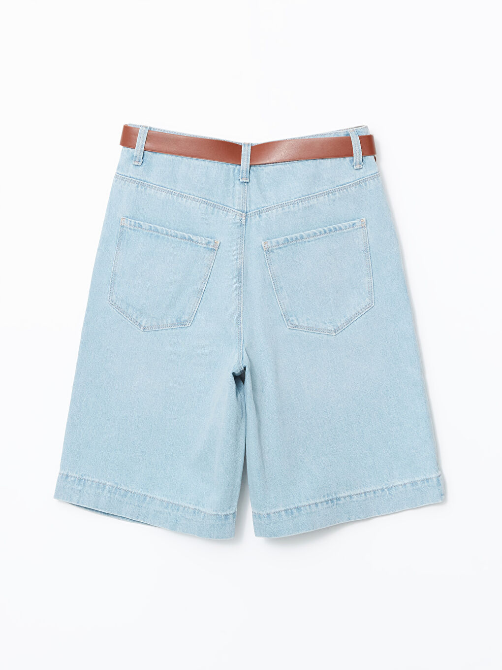 İndigo Beli Kemerli Bermuda Fit Kadın Jean Şort-1