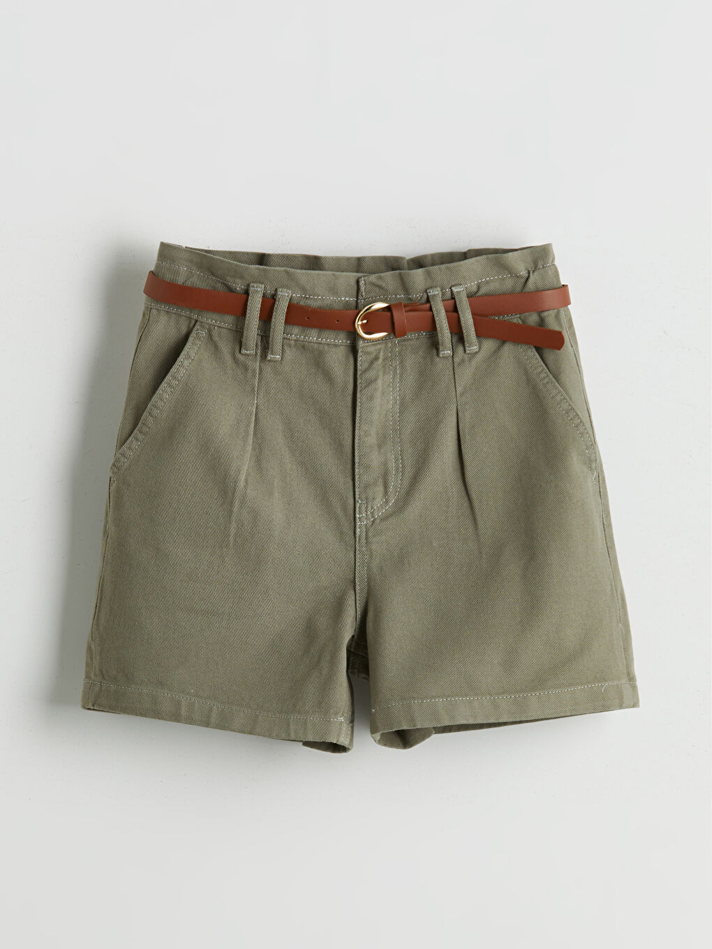 Yeşil Beli Kemerli Kadın Jean Şort-4