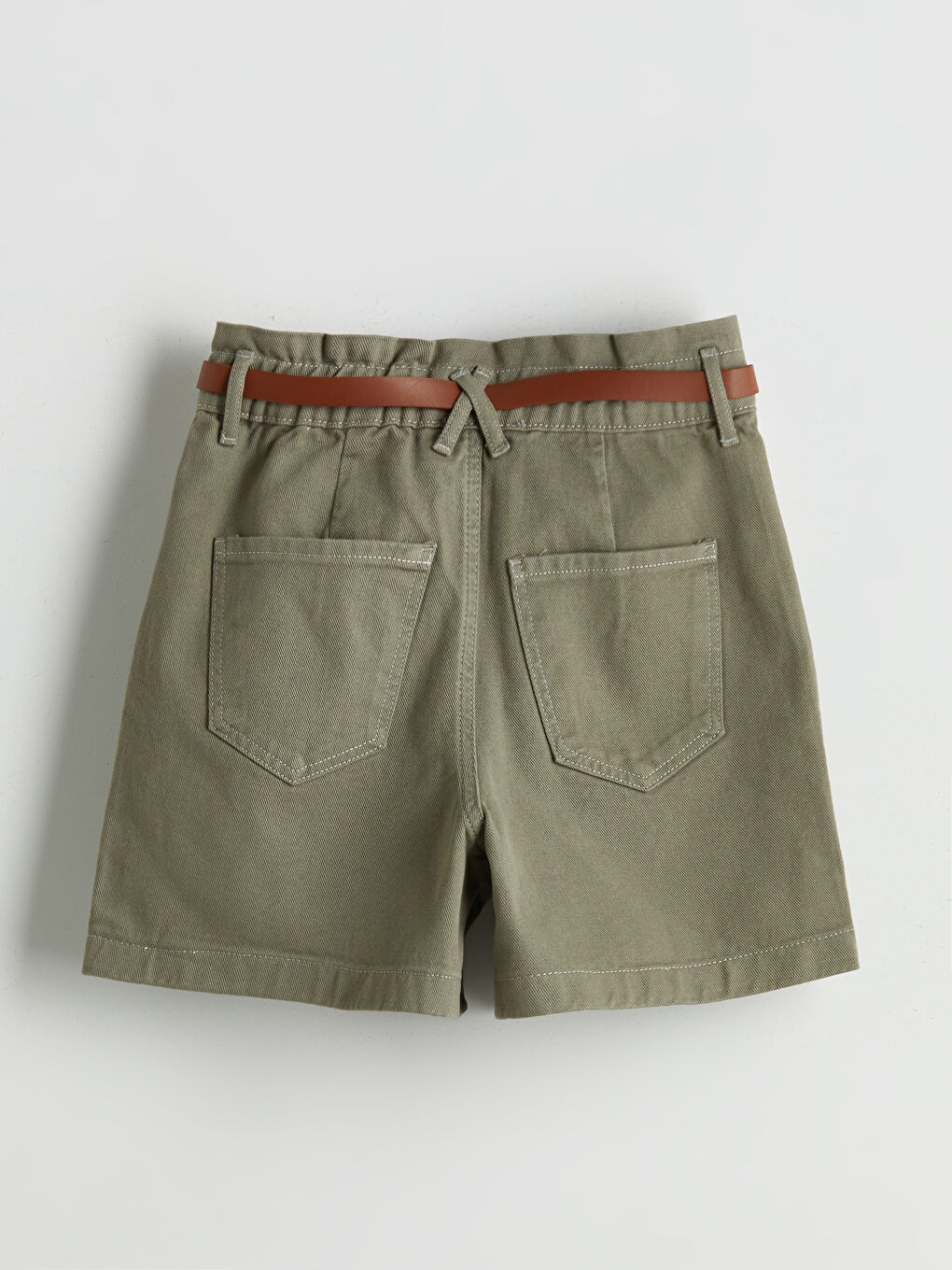 Yeşil Beli Kemerli Kadın Jean Şort-5