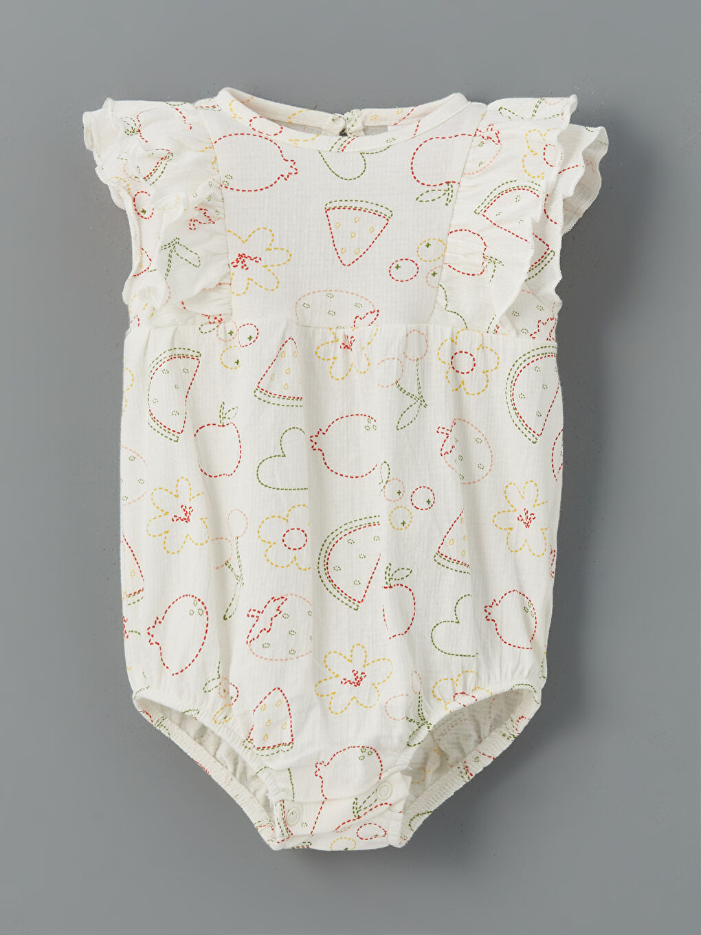 Crew Neck Patterned Baby Girl Bodysuit with snap fastener -S5DM48Z1-LRA
