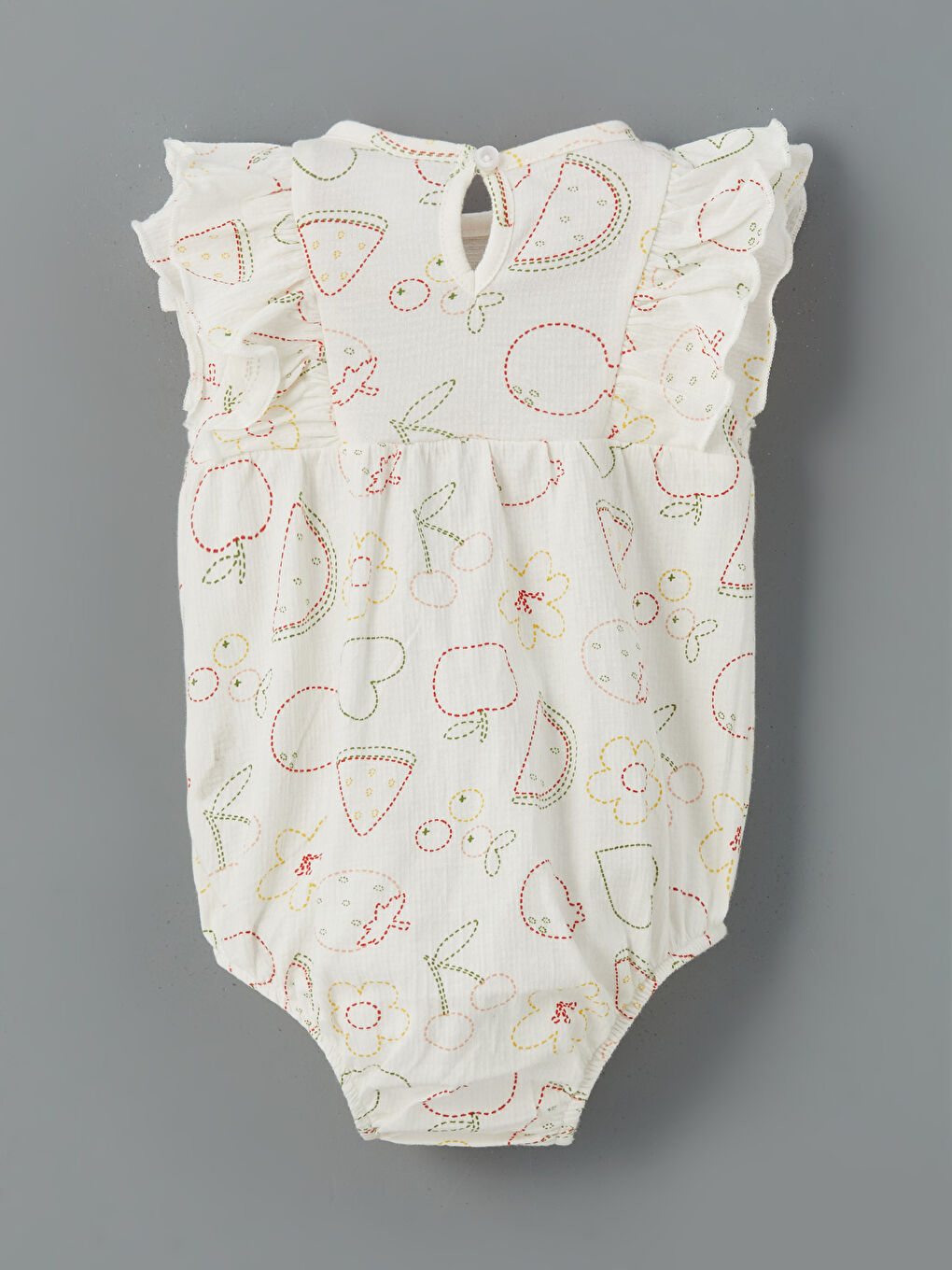 Crew Neck Patterned Baby Girl Bodysuit with snap fastener -S5DM48Z1-LRA