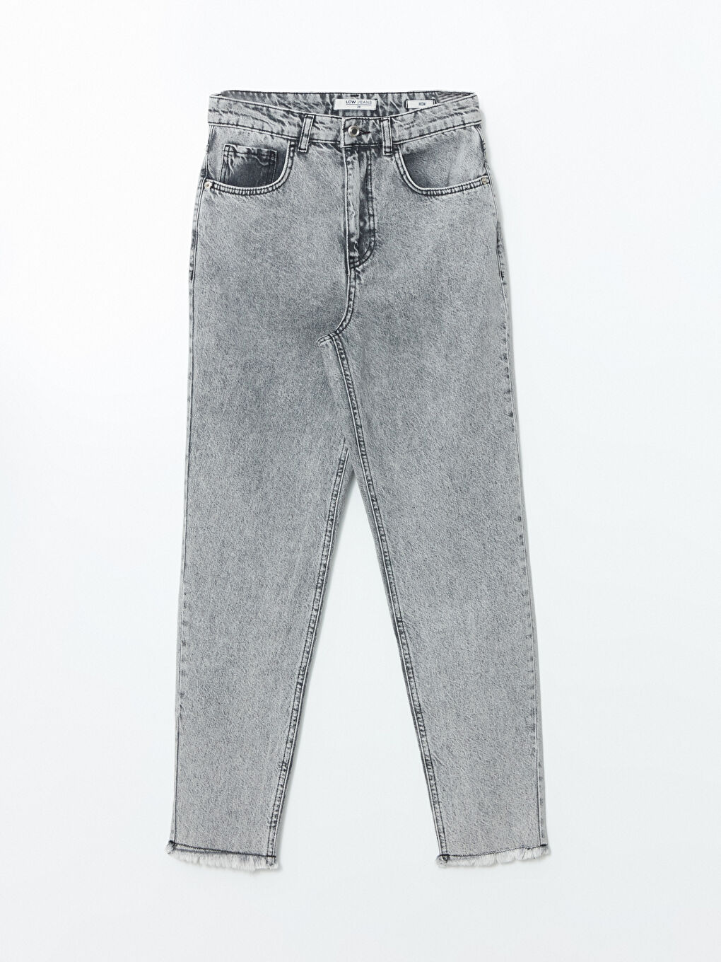 Gri Mom Fit Kadın Jean Pantolon-4