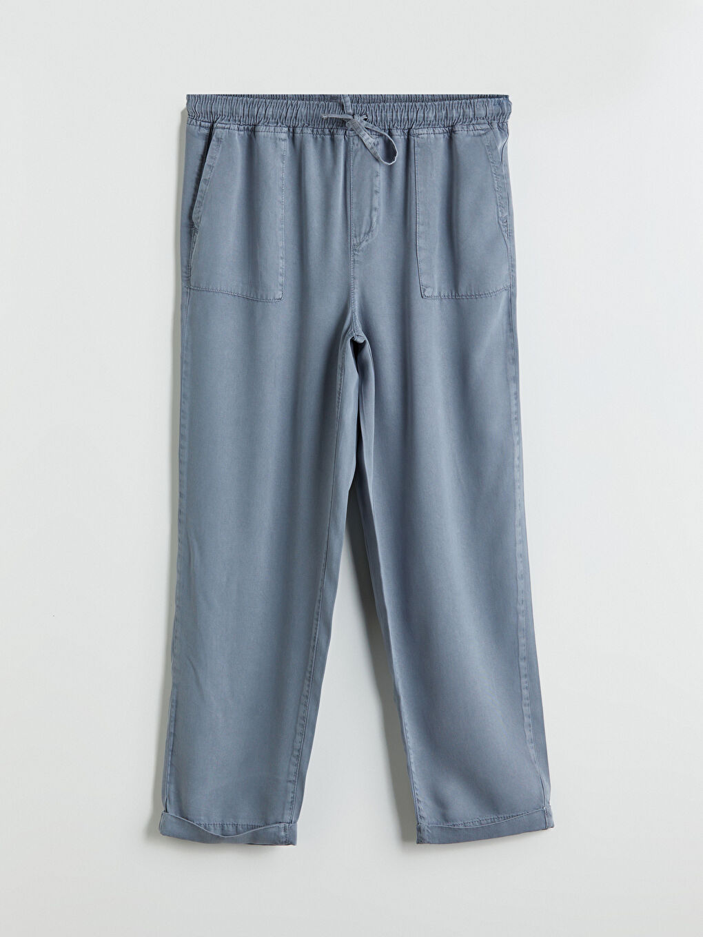 Lacivert Beli Lastikli Paperbag Kadın Jean Pantolon-4