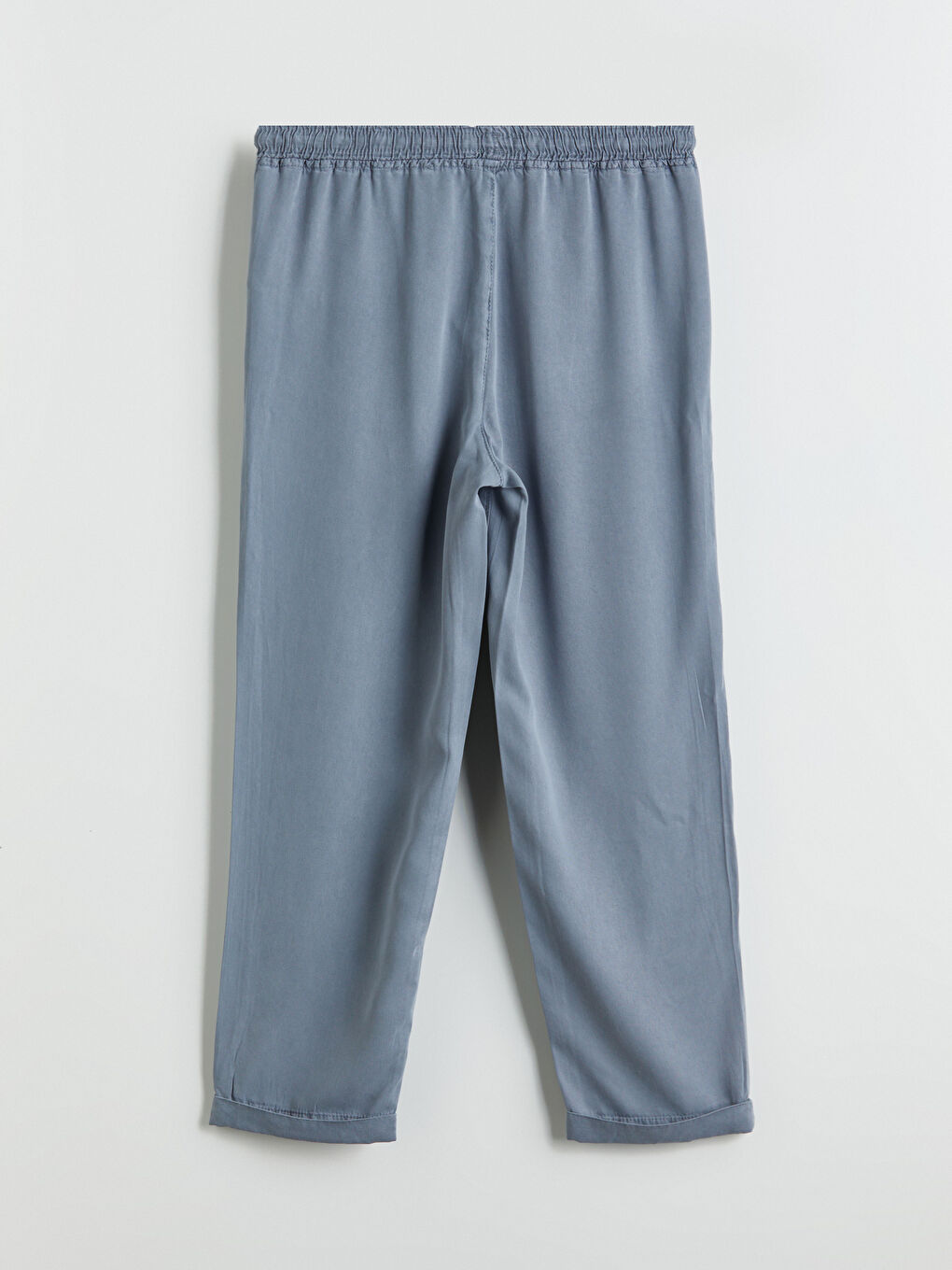 Lacivert Beli Lastikli Paperbag Kadın Jean Pantolon-5