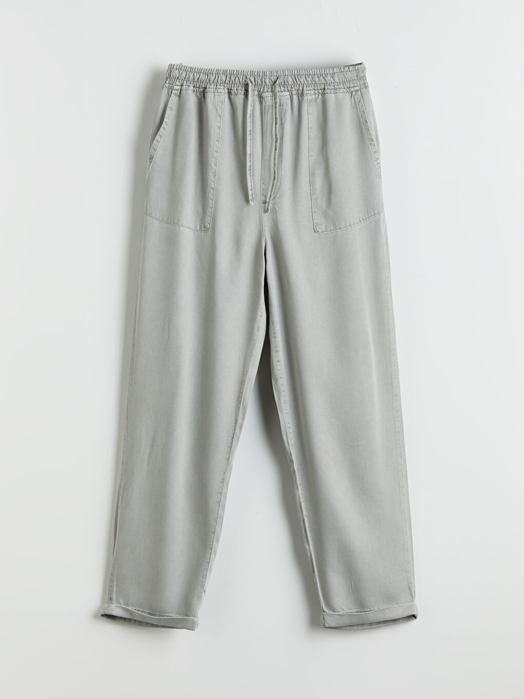 Gri Beli Lastikli Paperbag Kadın Jean Pantolon-4