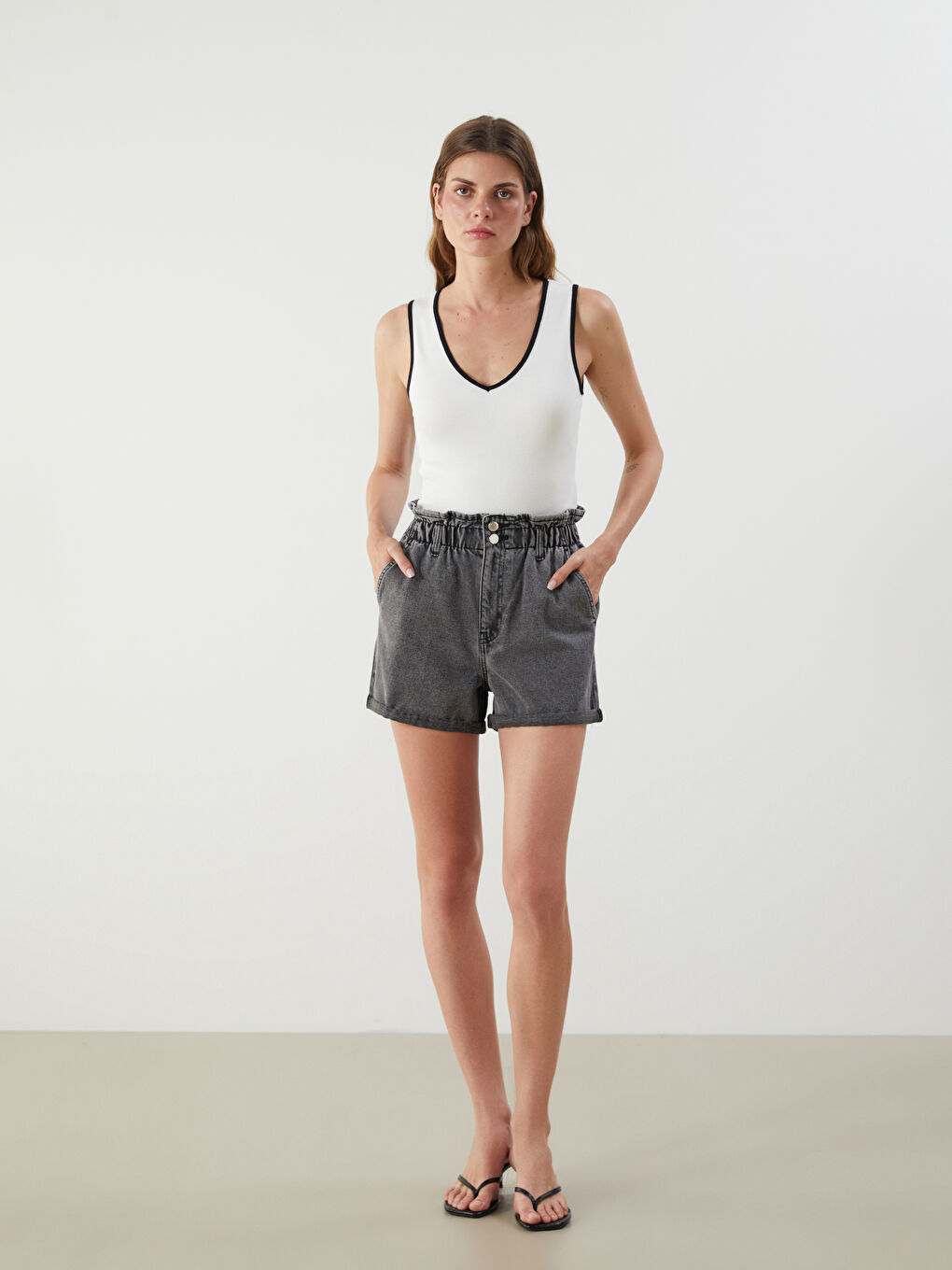 Elasticated Waist Women's Denim Shorts -S5DN18Z8-GRD