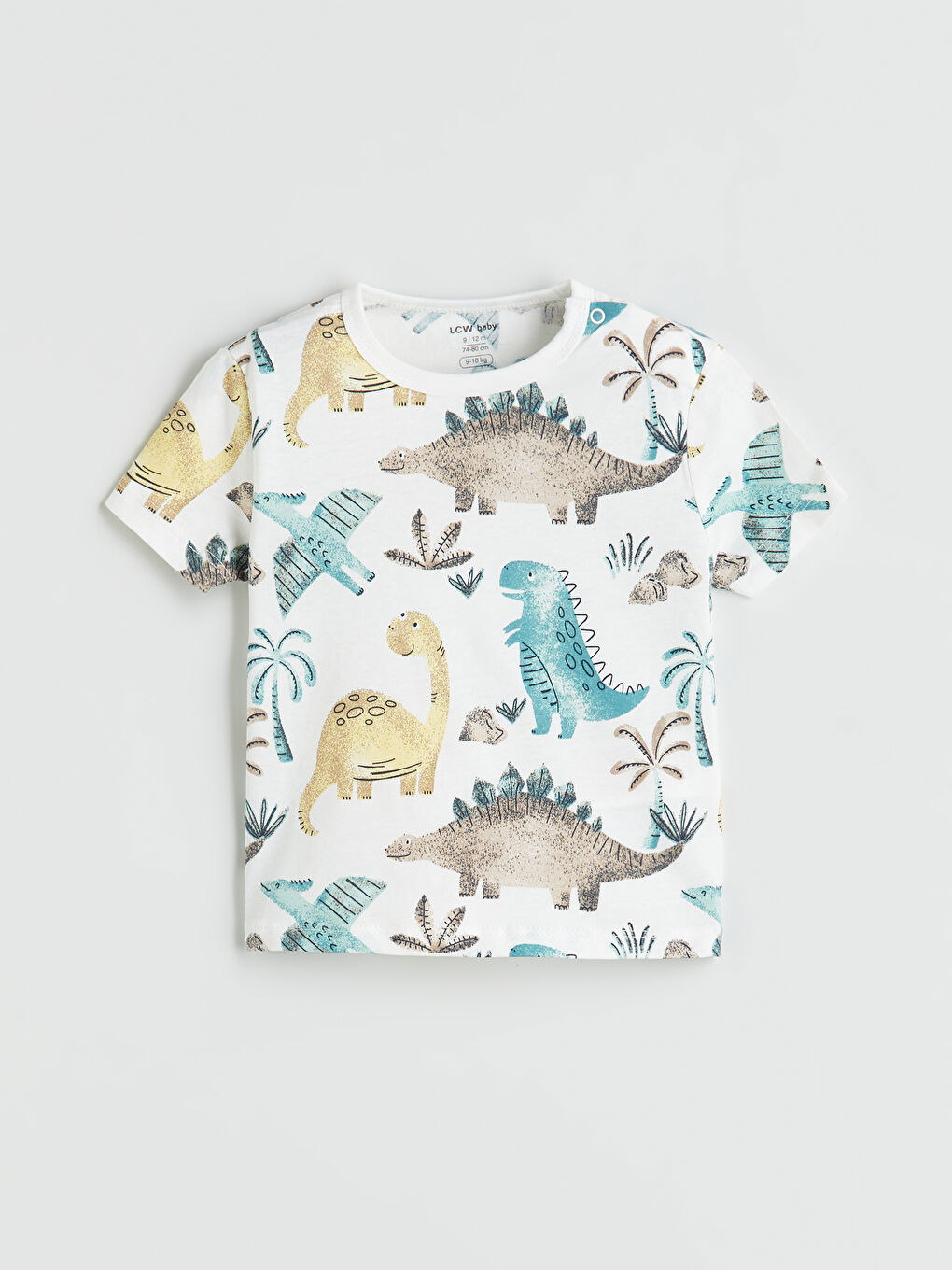 LCW baby Ekru Bisiklet Yaka Dinazor Baskılı Erkek Bebek Şortlu Pijama Takım 2'li - 1
