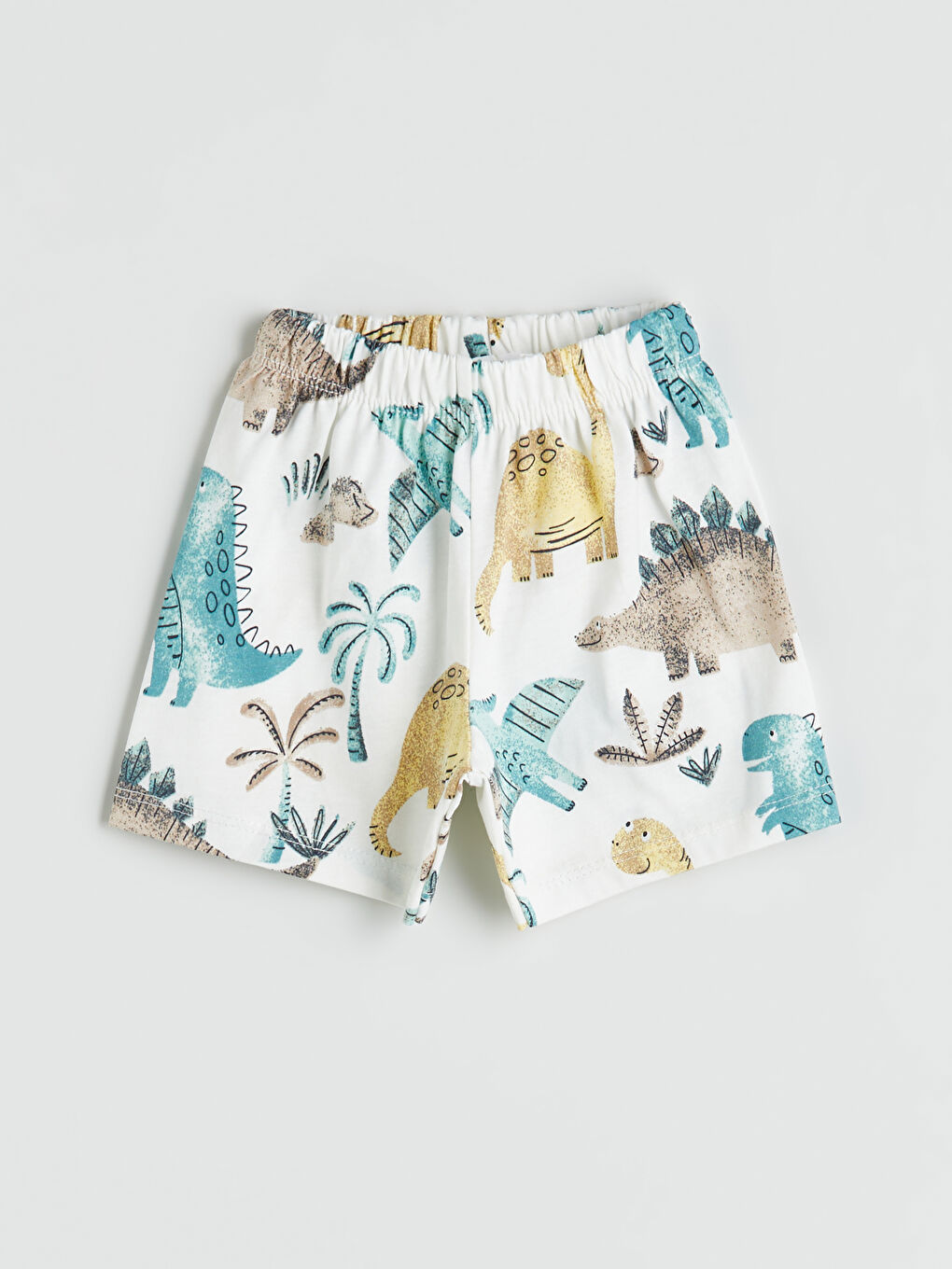 LCW baby Ekru Bisiklet Yaka Dinazor Baskılı Erkek Bebek Şortlu Pijama Takım 2'li - 2