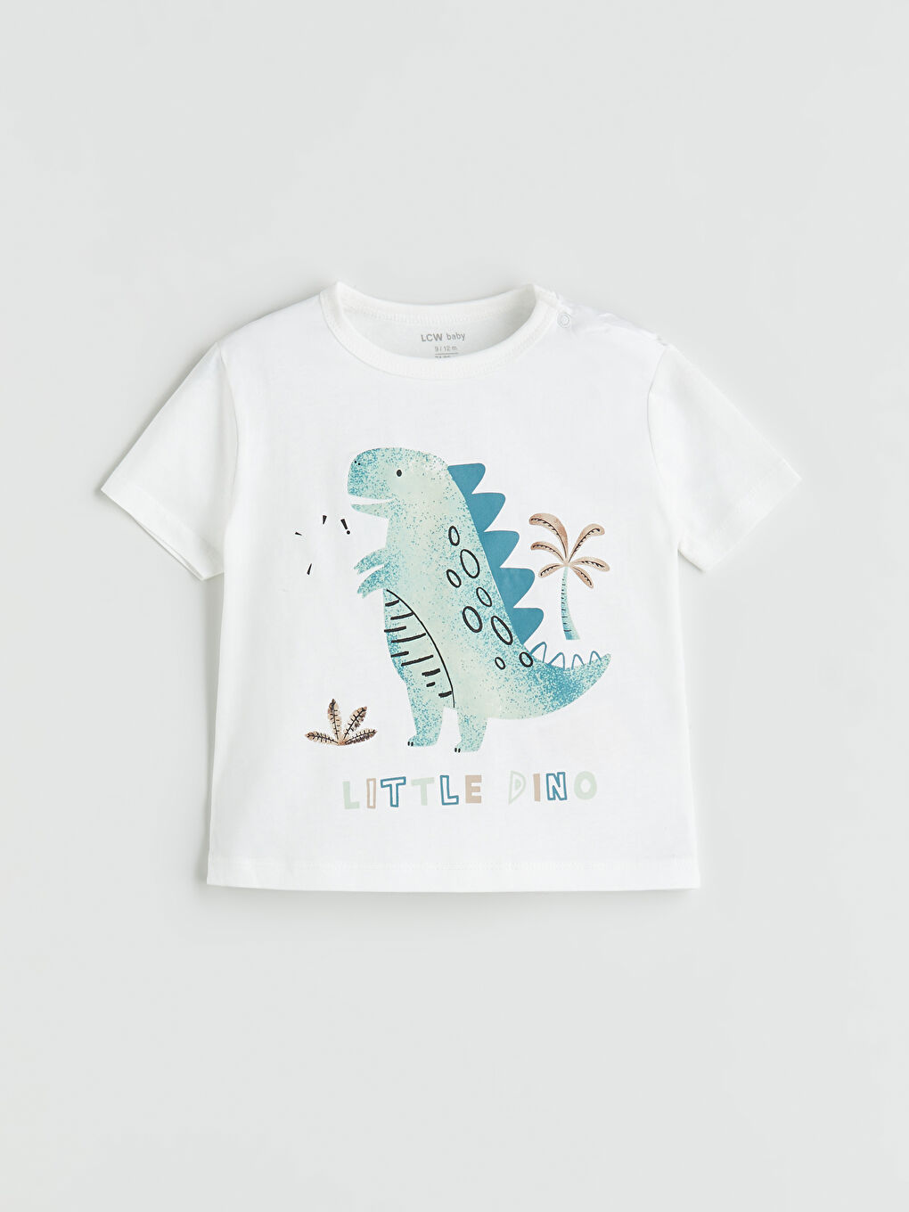 LCW baby Ekru Bisiklet Yaka Dinazor Baskılı Erkek Bebek Şortlu Pijama Takım 2'li - 3