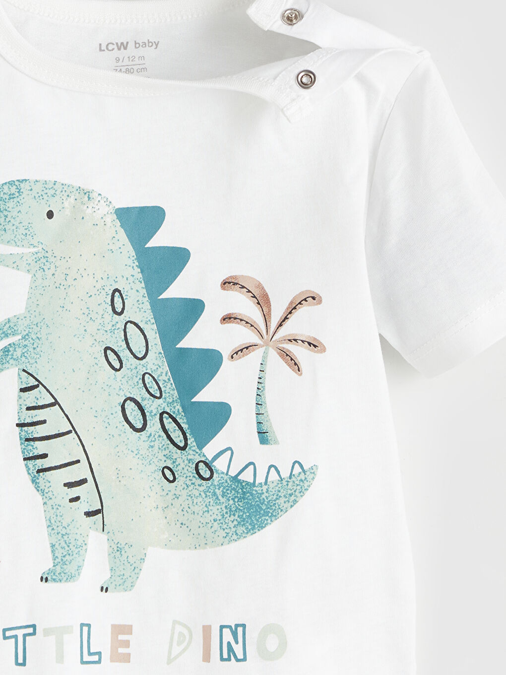 LCW baby Ekru Bisiklet Yaka Dinazor Baskılı Erkek Bebek Şortlu Pijama Takım 2'li - 7