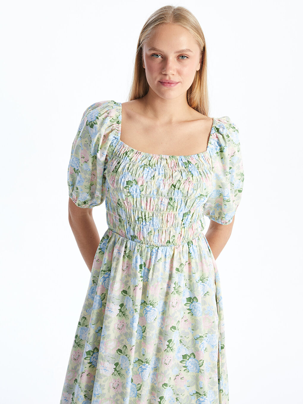 Square Collar Floral Poplin Women's Dress -S5DN51Z8-LRF
