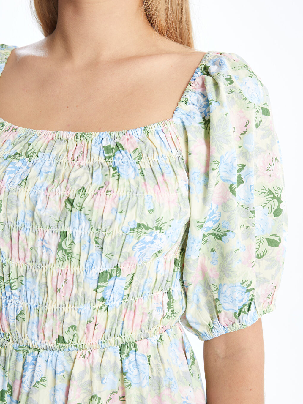 Square Collar Floral Poplin Women's Dress -S5DN51Z8-LRF