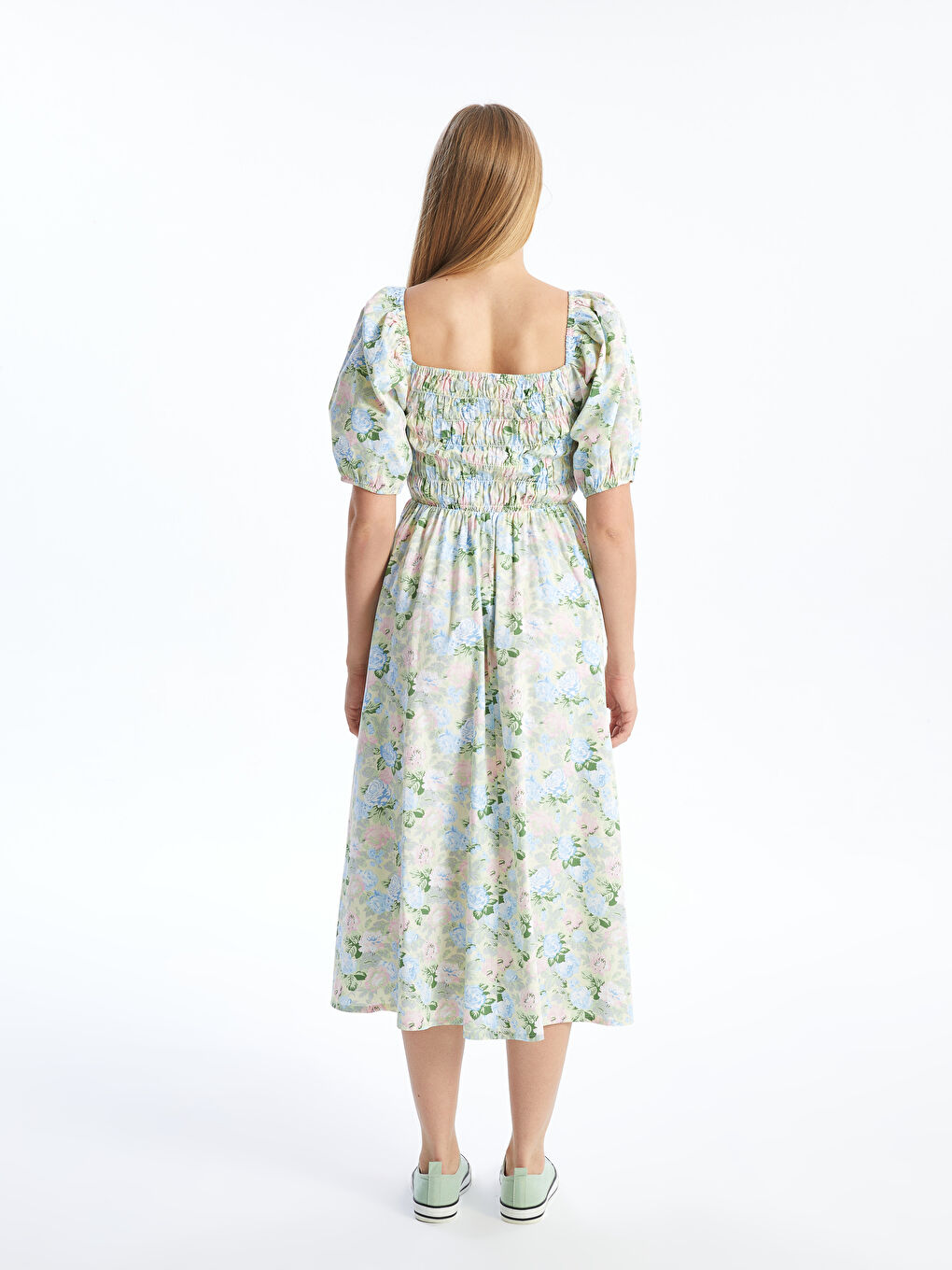Square Collar Floral Poplin Women's Dress -S5DN51Z8-LRF