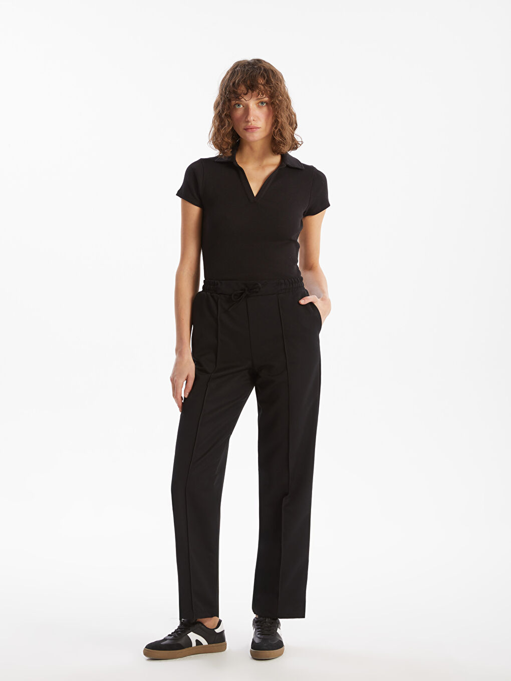 Polo Neck Textured Women'S T-Shirt -S5DN65Z8-CVL