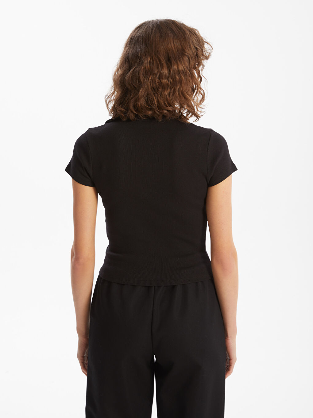 Polo Neck Textured Women'S T-Shirt -S5DN65Z8-CVL