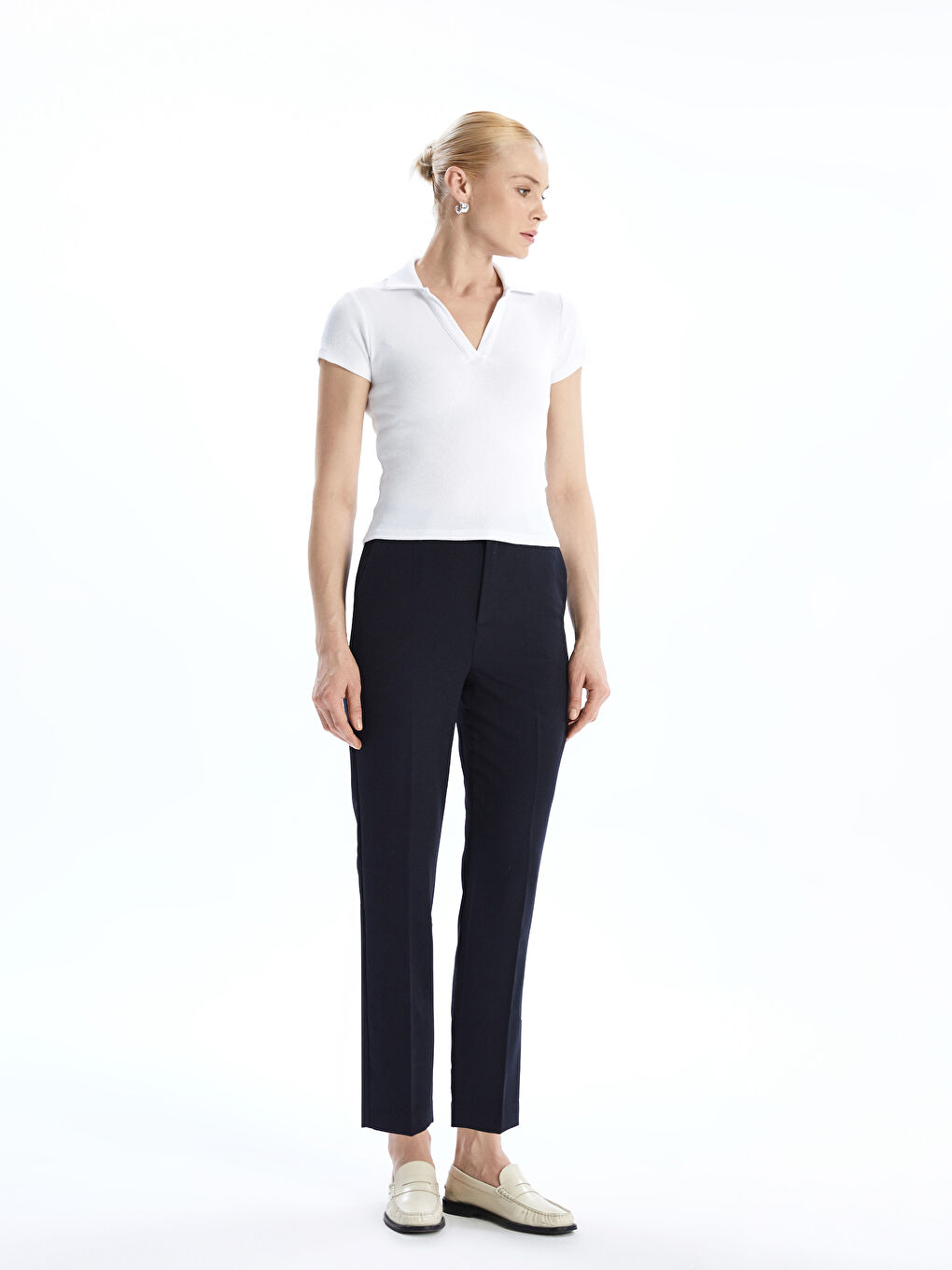 Polo Neck Textured Women'S T-Shirt -S5DN65Z8-Q6K