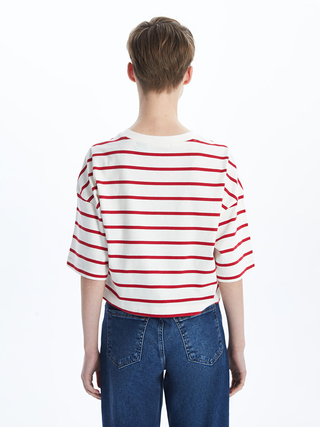 Crew Neck Mickey Mouse Embroidered Women's Crop Top -S5DO23Z8-LJE