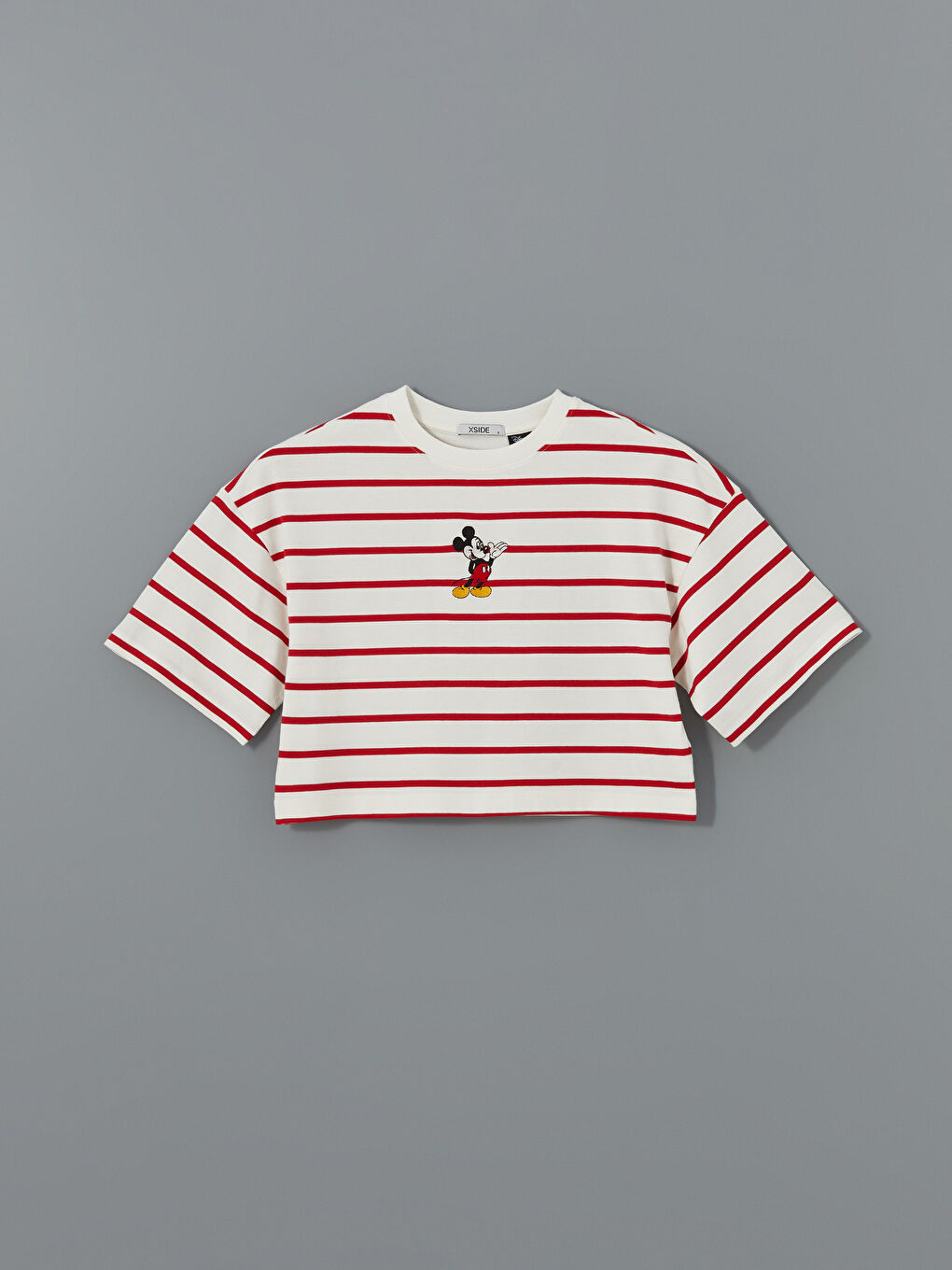 Crew Neck Mickey Mouse Embroidered Women's Crop Top -S5DO23Z8-LJE