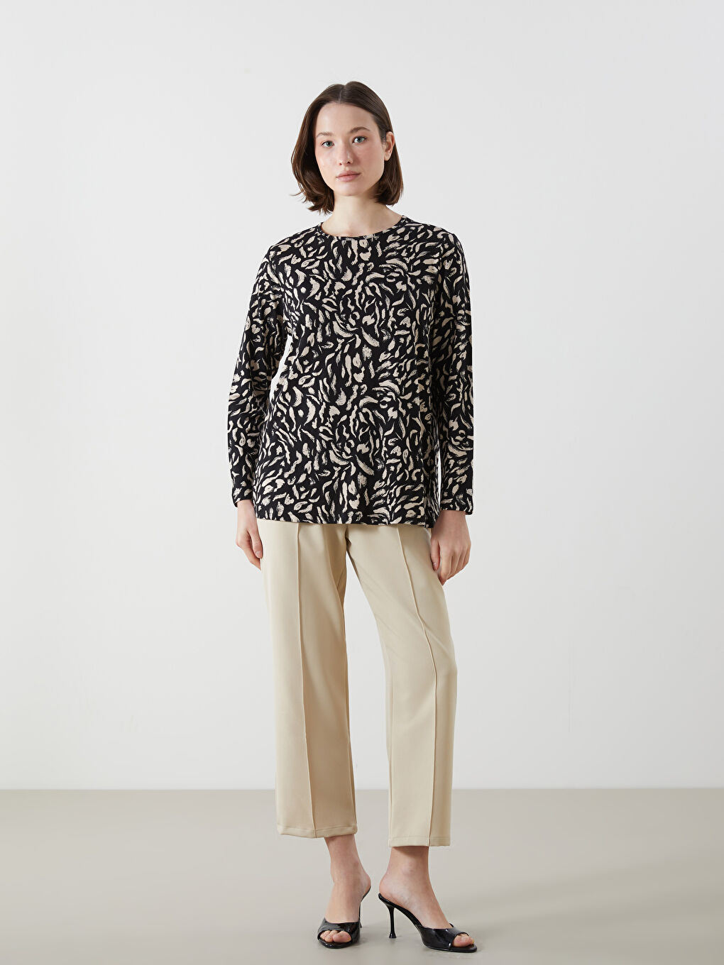Crew Neck Patterned Women's T-Shirt -S5DO30Z8-LS6