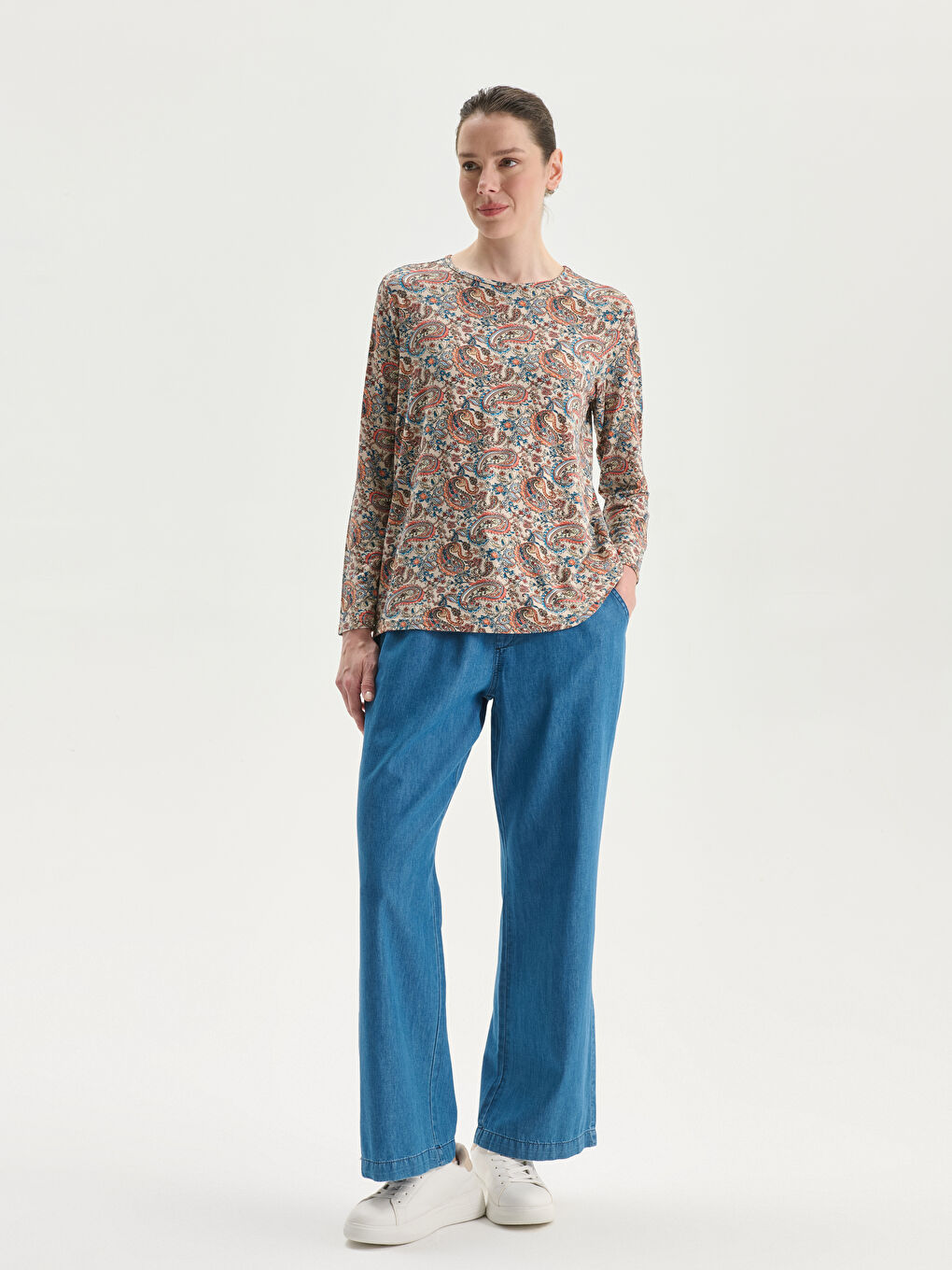 Crew Neck Patterned Women's T-Shirt-1