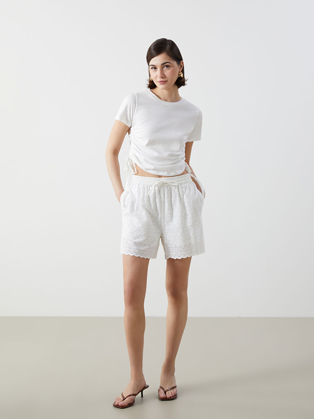 Elastic Waist Hole-Knitted Women's Shorts -S5DO49Z8-R9J