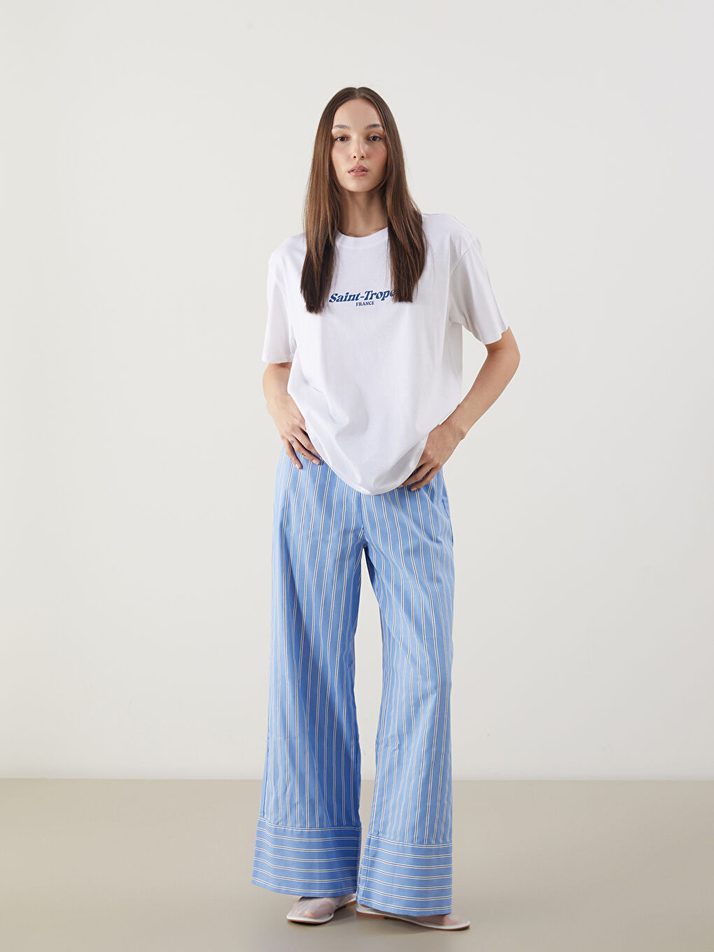 Striped Linen Blend Women's Trousers -S5DO53Z8-LEN