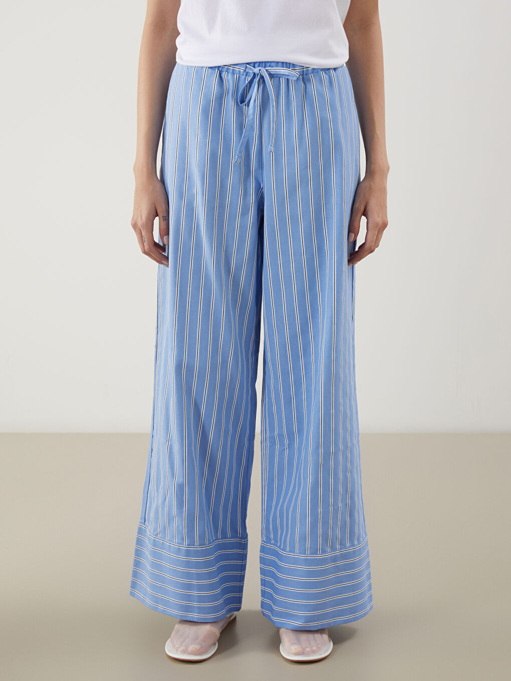 Striped Linen Blend Women's Trousers -S5DO53Z8-LEN