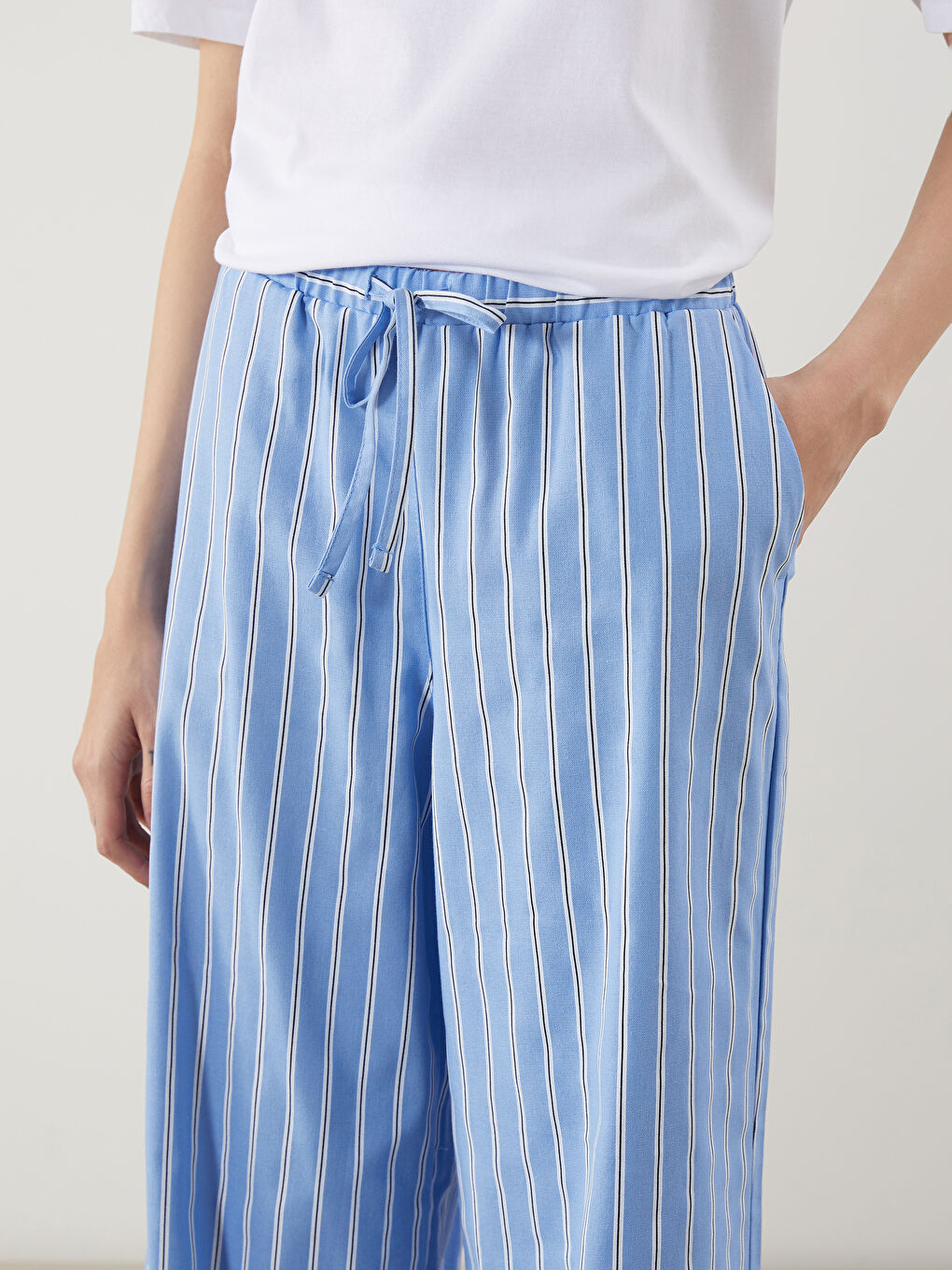Striped Linen Blend Women's Trousers -S5DO53Z8-LEN