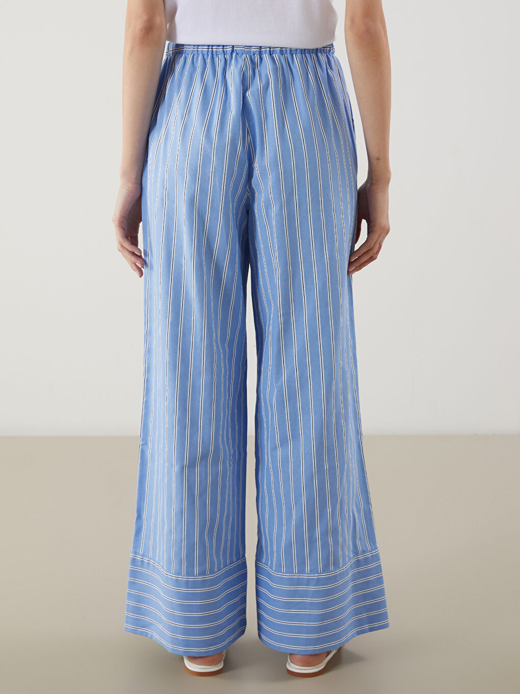 Striped Linen Blend Women's Trousers -S5DO53Z8-LEN