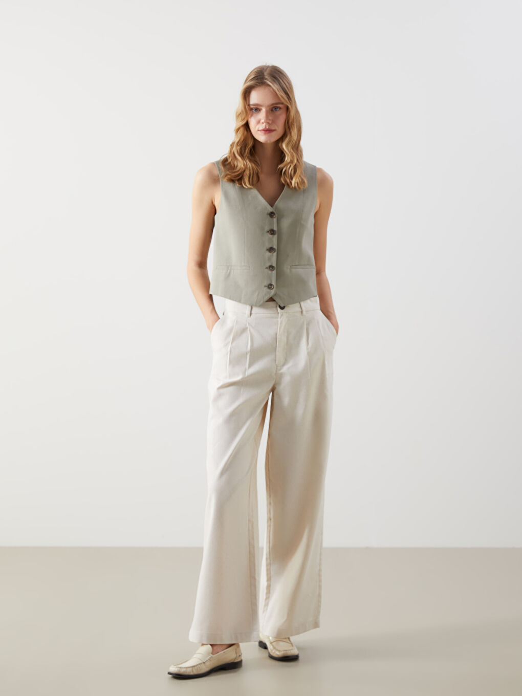 Loose Fit Linen Blend Women's Trousers -S5DO56Z8-R9J