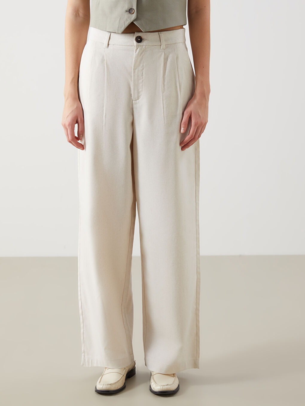 Loose Fit Linen Blend Women's Trousers -S5DO56Z8-R9J