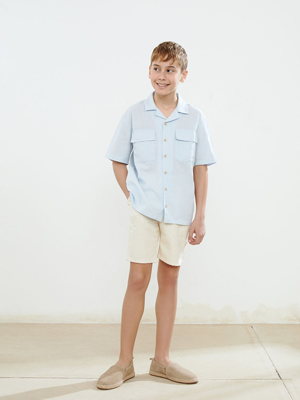Elastic Waist Linen Blend Boy's Shorts -S5DO57Z4-FDJ