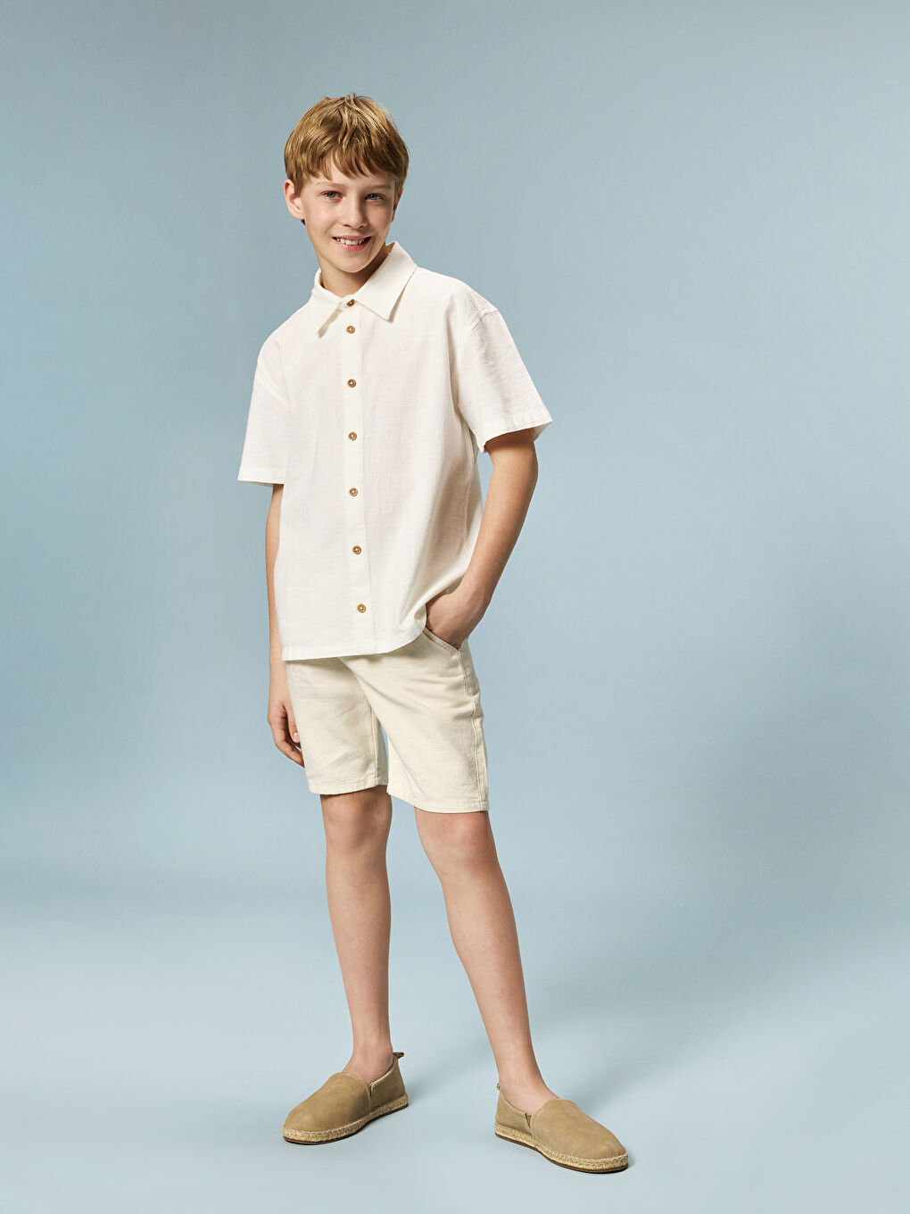 Elasticated Waist Linen Blend Boys' Shorts -S5DO57Z4-FDJ