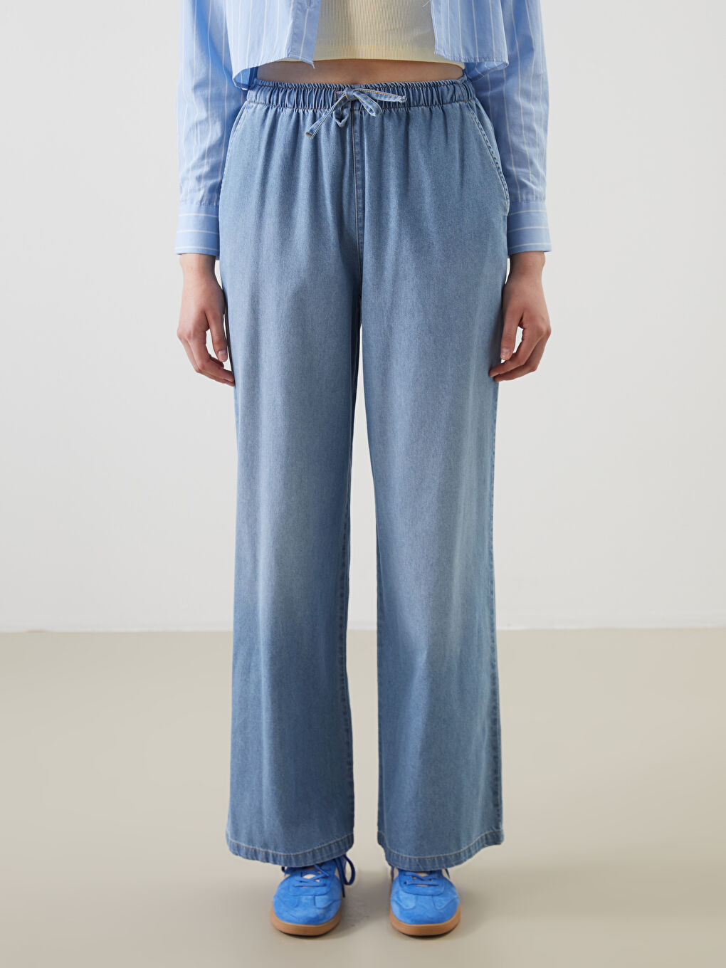 Wideleg Women's Jeans With Elastic Waist -S5DO66Z8-J0G