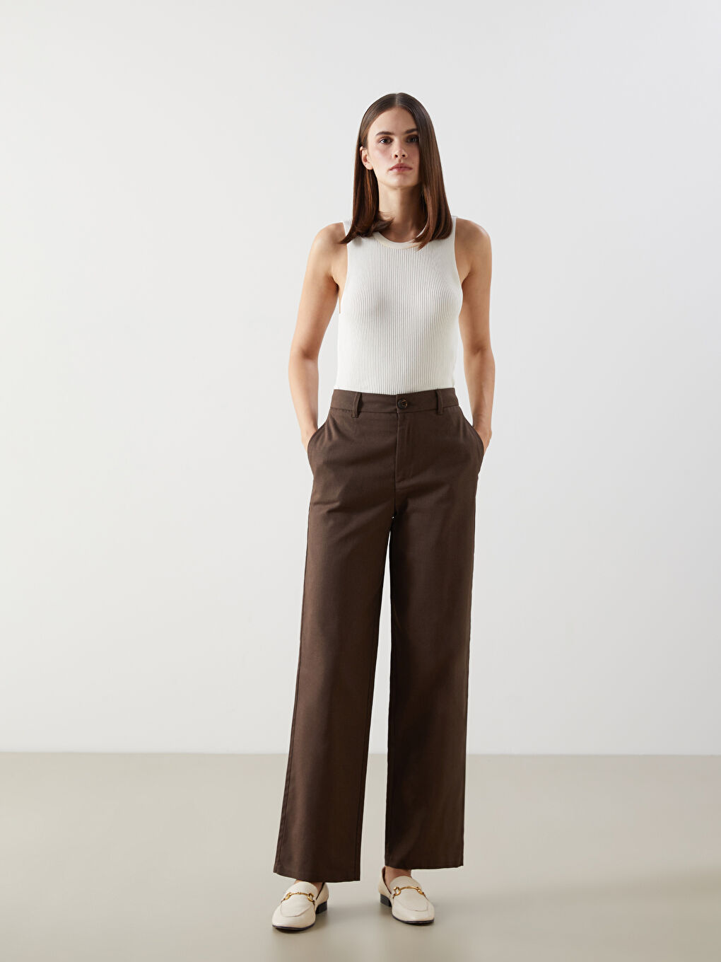 Standard Fit Linen Blend Women's Trousers -S5DO81Z8-D7V