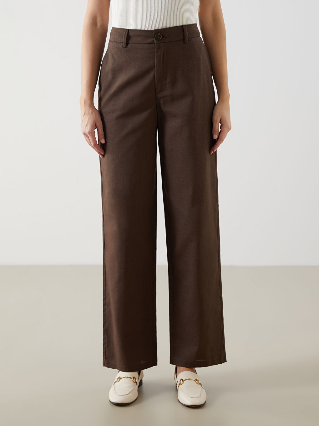 Standard Fit Linen Blend Women's Trousers -S5DO81Z8-D7V