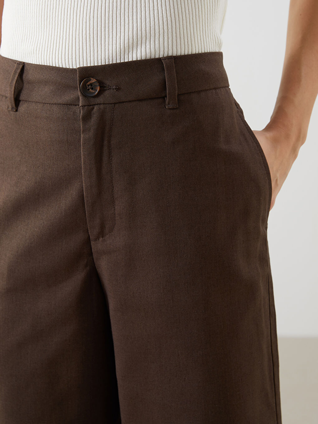 Standard Fit Linen Blend Women's Trousers -S5DO81Z8-D7V