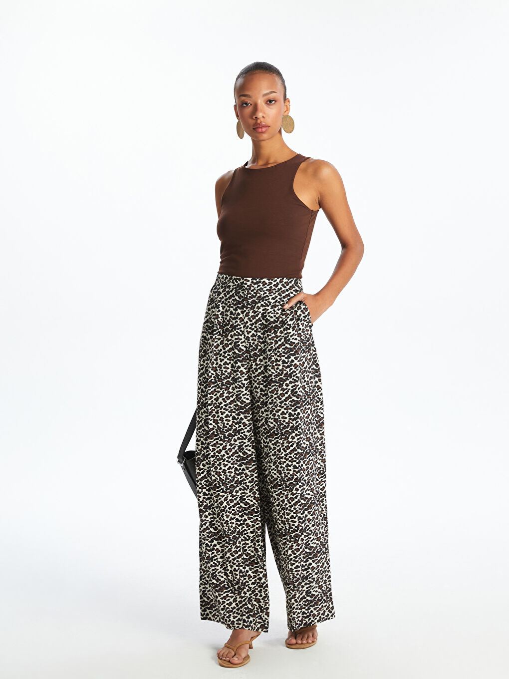 Leopard Print Wide Leg Pleated Women's Trousers -S5DO83Z8-LQY