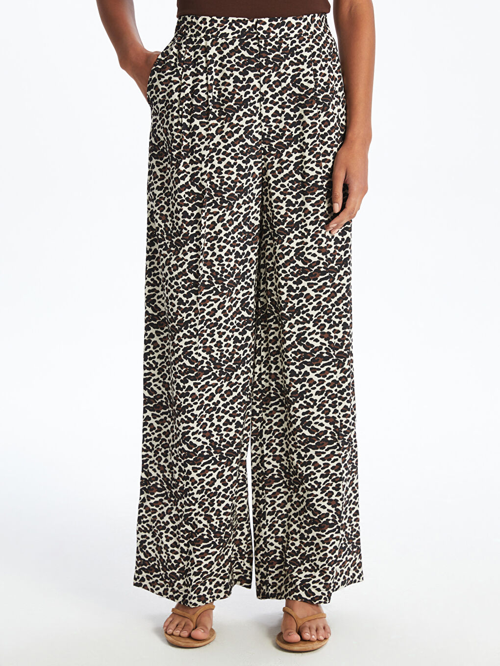 Leopard Print Wide Leg Pleated Women's Trousers -S5DO83Z8-LQY