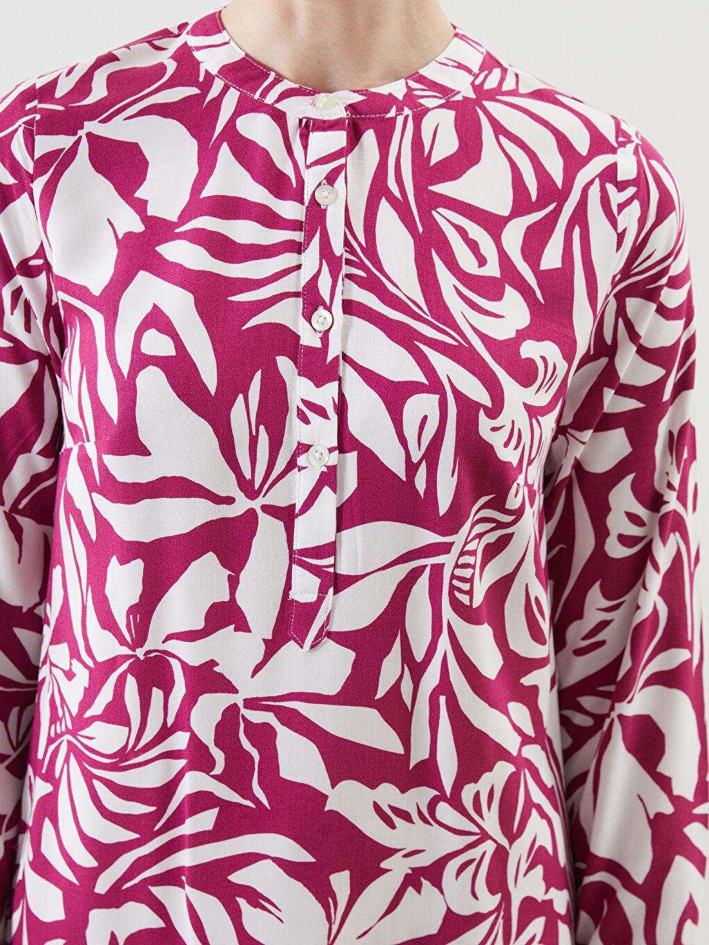 Grandad Collar Patterned Women's Shirt Tunic -S5DO92Z8-LRE